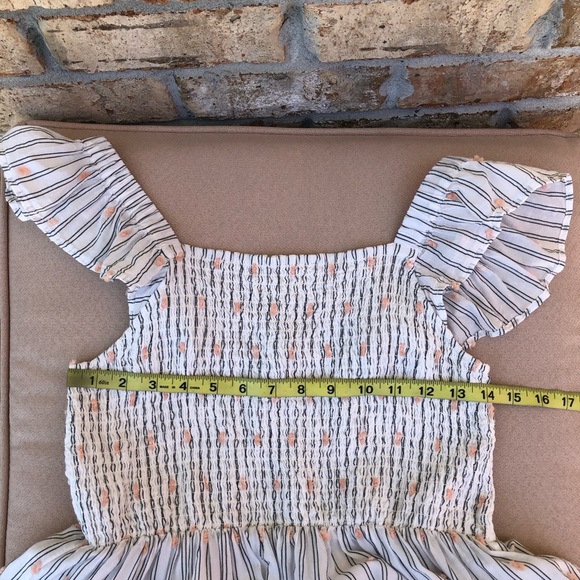 Loft Cotton Blend Clip Stripe Smocked Ruffle Pockets Lined Breeze Midi Dress S - Picture 13 of 16